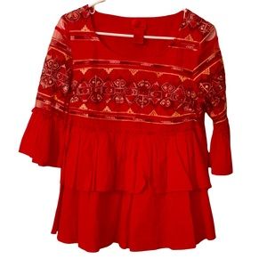 Red Bohemian Embroidered Top V Cristina size medium NWOT